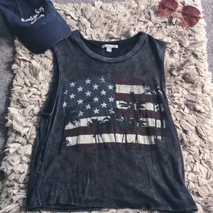 Charlotte Russe American flag distressed tank top